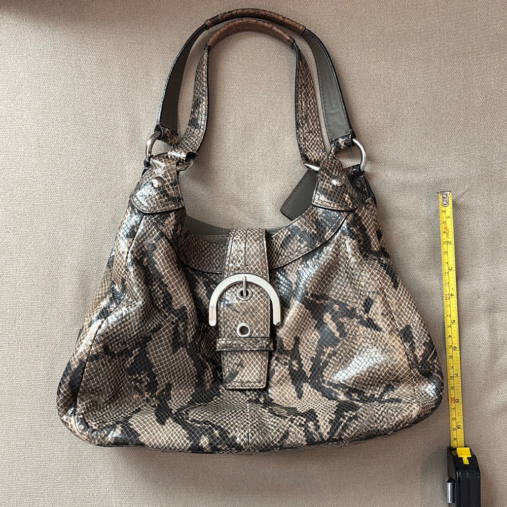 Coach Brown and Black Shoulder Bag with Silver Buckle